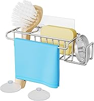 HapiRm 4-in-1 Stainless Steel Sink Caddy: Sponge Holder, Brush Rack, Soap Shelf & Sink Stopper Organizer - Rust-Proof Kitchen Sink Tidy, Silver