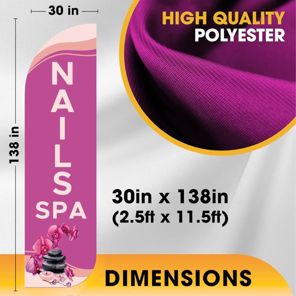 OnPoint Wares Nails & Spa King Feather Flags – 3x11.5 ft Banners, Pack of 2 Hardware Not Included, Updated Design) | Advertising Marketing Sign | Weatherproof Polyester Flags for Business (Hardware Not Included)