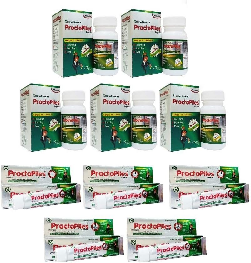 Vrinda Ayurvedic Piles Capsules Fast Relief In Bleeding, Burning and Pain with Proctopiles Cream Absolutely (4 Get 1)