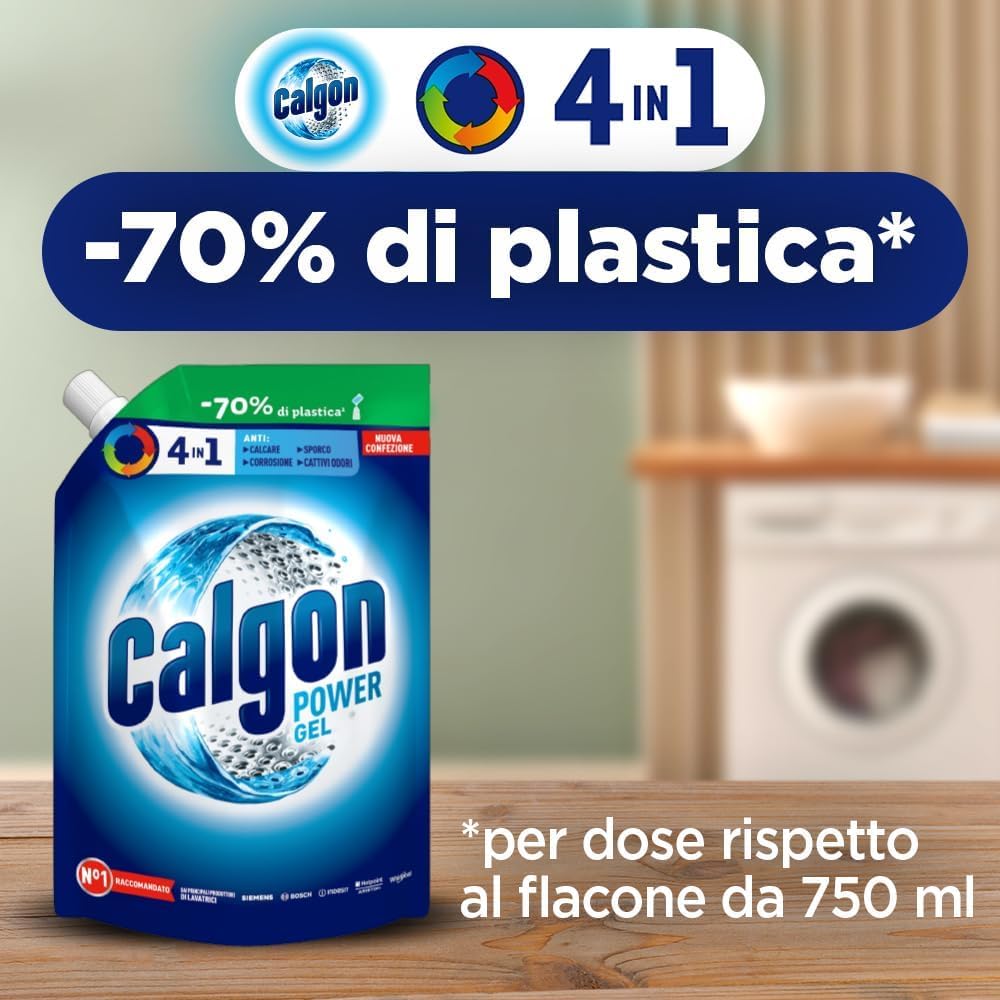Calgon Power Gel Anticalcare Lavatrice 4 in 1, 1.2l Additivo per Capi Morbidi, per una Protezione da Calcare, Corrosione, Sporco e Cattivi Odori