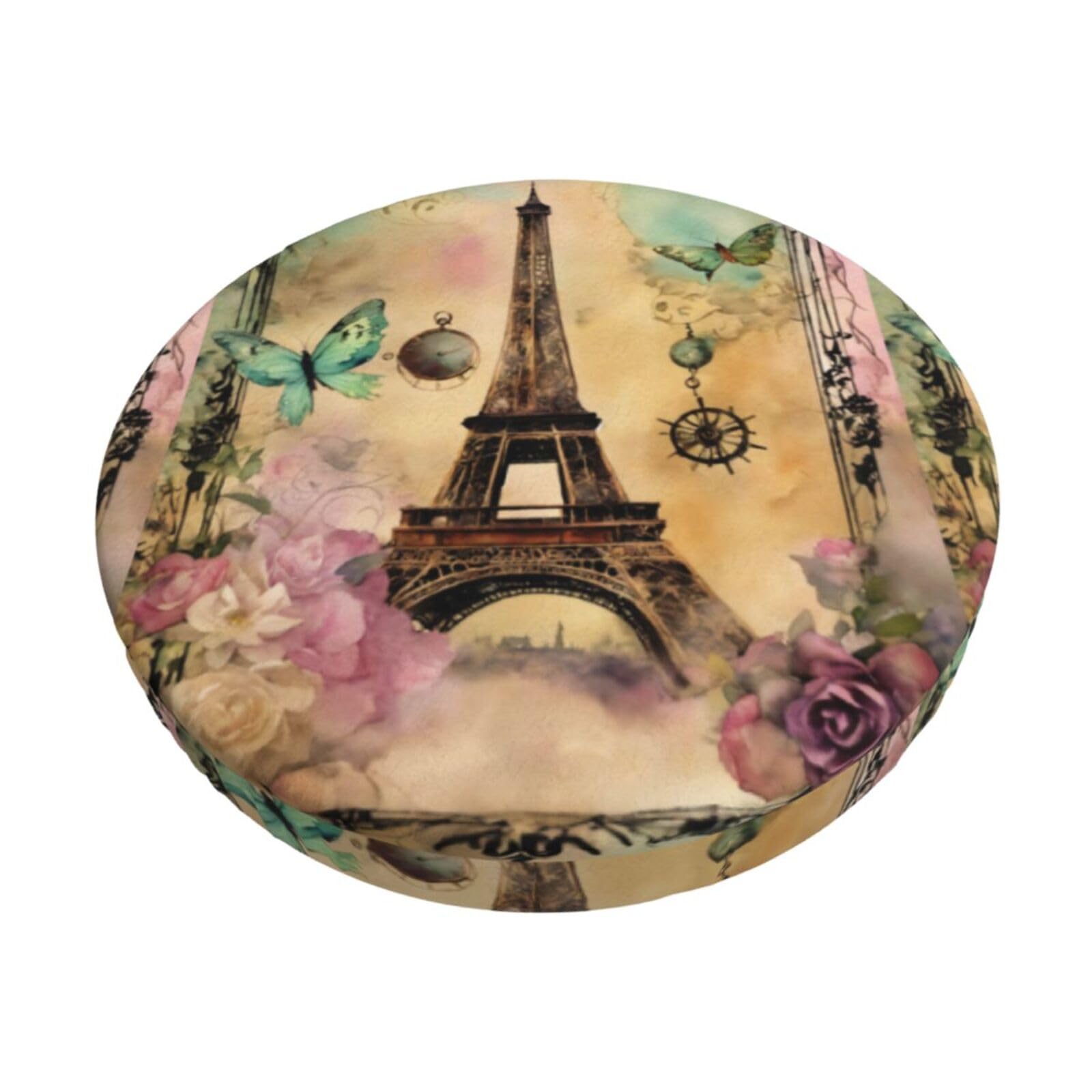 GUCHENP Paris Eiffel Tower Print Round Bar Chair Cushion Cover,Washable Chair Protector For Indoor Home Furniture Decor
