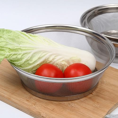 Miniatura 3 de Colador de acero inoxidable, 3 unidades, cesta de frutas, organizador de alimentos con asa de malla para goteo de agua, cesta de lavado de verduras