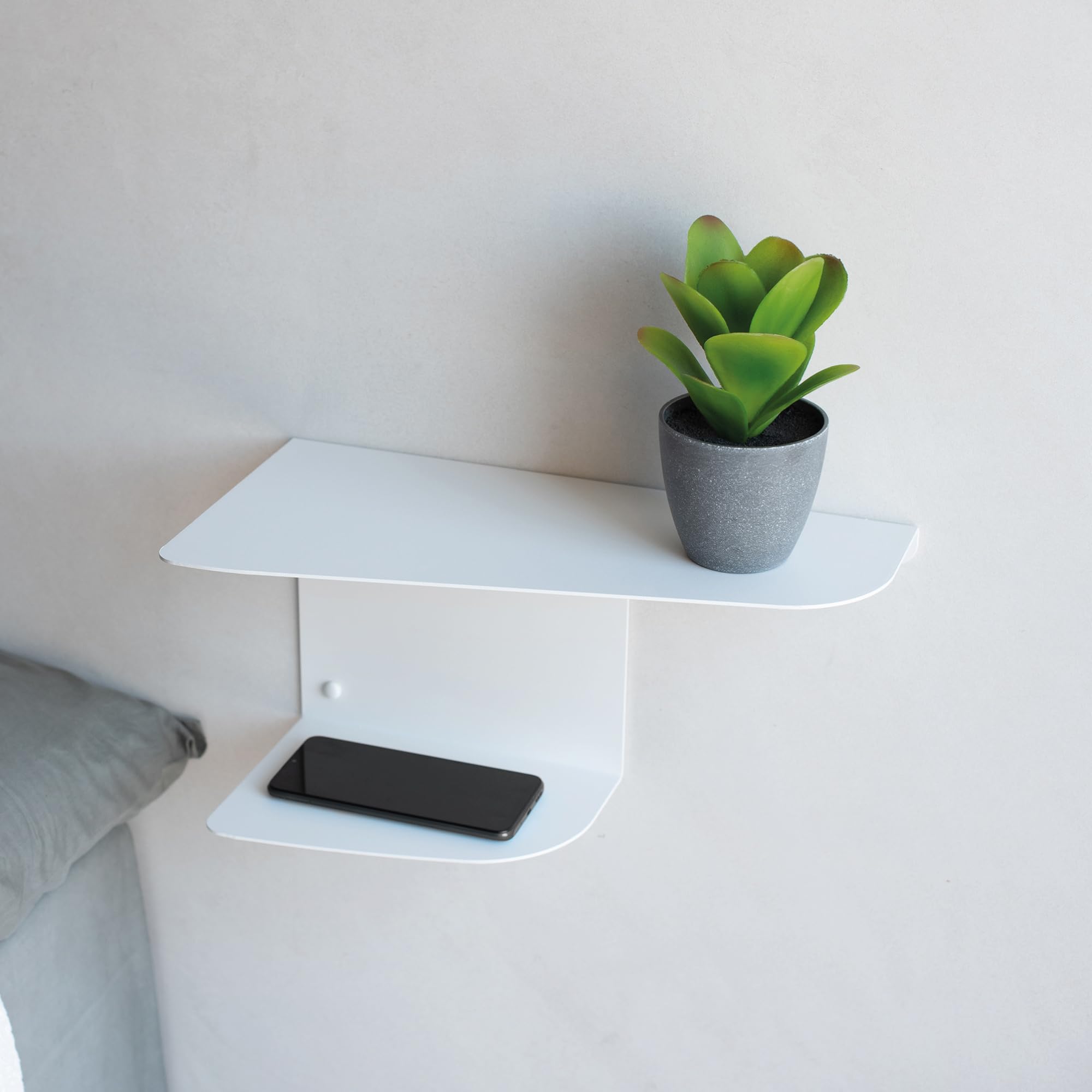 MILUKA Set 2 Comodini Camera da letto 40 x 20 cm | Comodino Sospeso con 2 Livelli | Comodino Bianco Ideali come Mensole da muro angolare e Consolle Ingresso (2, Bianco)