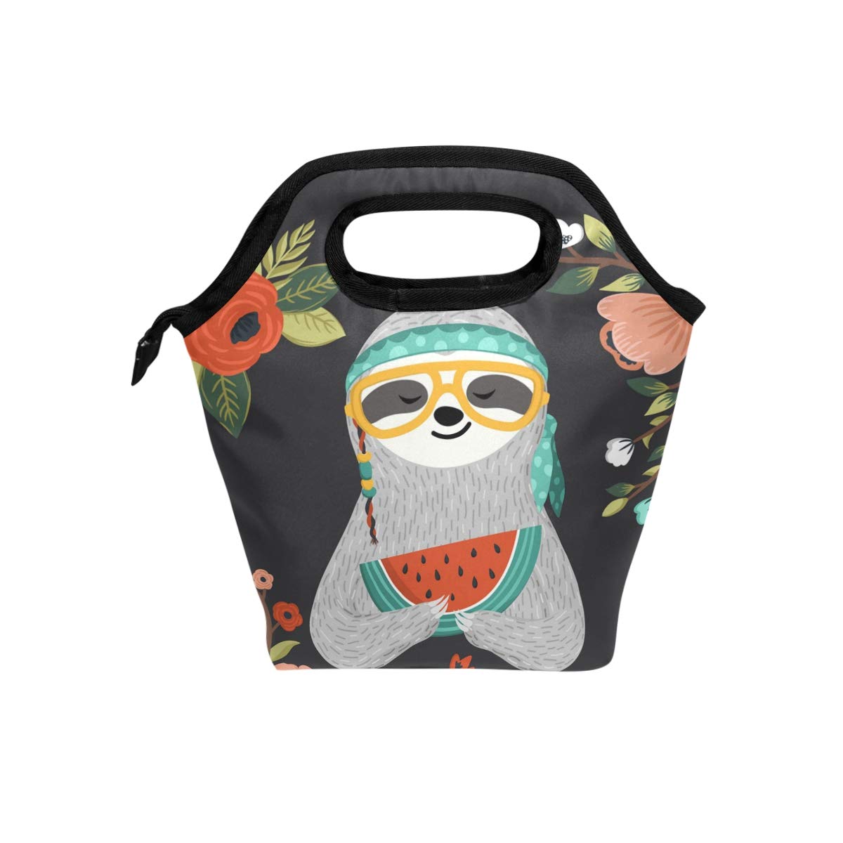 Naanle Funny Sloth Insulated Zipper Lunch Bag Cooler Tote Bag for Adult Teen Men Women, Animal Sloth Lunch Boxes Lunchboxes Meal Prep Handbag