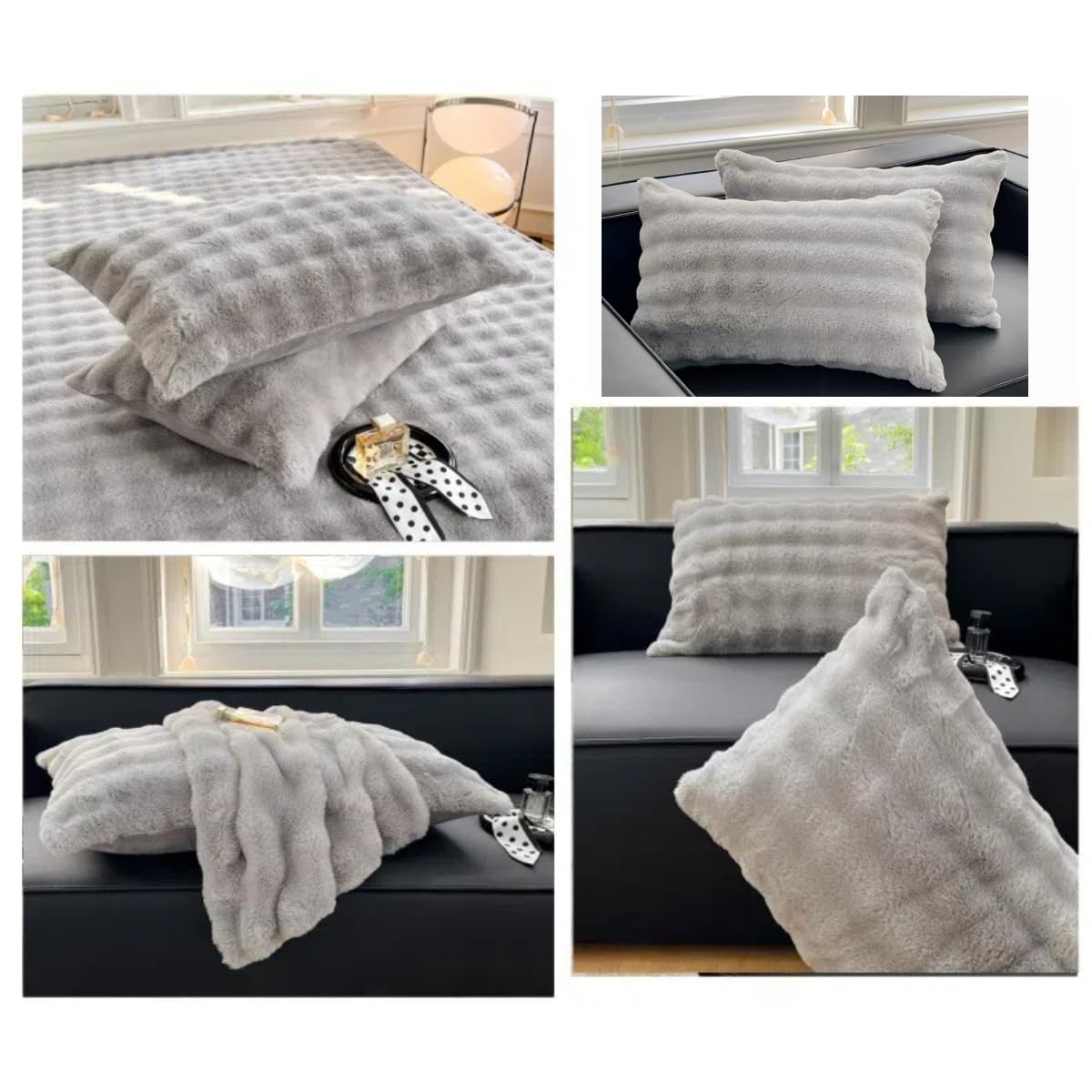 Amazon｜2PCS モコモコ 枕カバー ラビットファー ピローケース 48×74cm