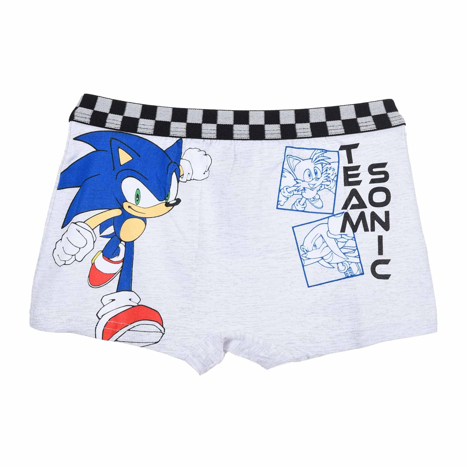 Suncity Lot de 4 Boxers Garçon Sonic The Hedgehog, 95% Coton, Ceinture Damier, Multicolore Blanc/Bleu/Rouge, sous-Vêtements Licence Officielle