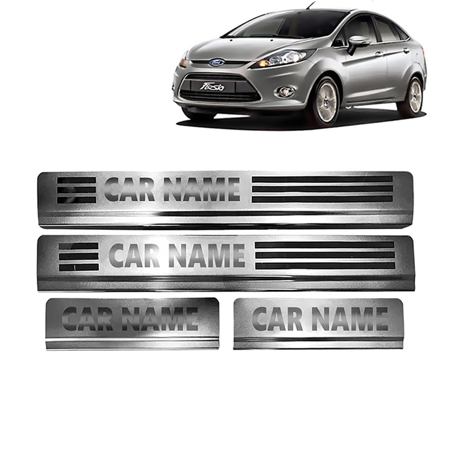 Kingsway Car Step Sill Plates for Ford Fiesta 2011-2021 Model, Stainless Steel Car Foot Step Protector Scuff Plates, Color : Silver, Set of 4 Piece