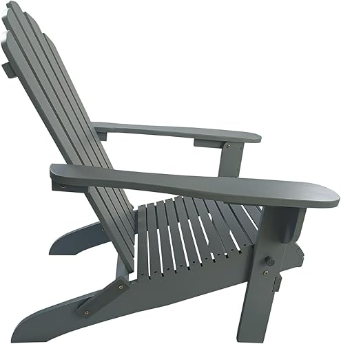 Miniatura 4 de Foldable Wooden Adirondack Chair, Classic Oak Finish Outdoor Patio Chair with Wide Armrests, Solid Hardwood Construction for Deck, Garden, Beach,