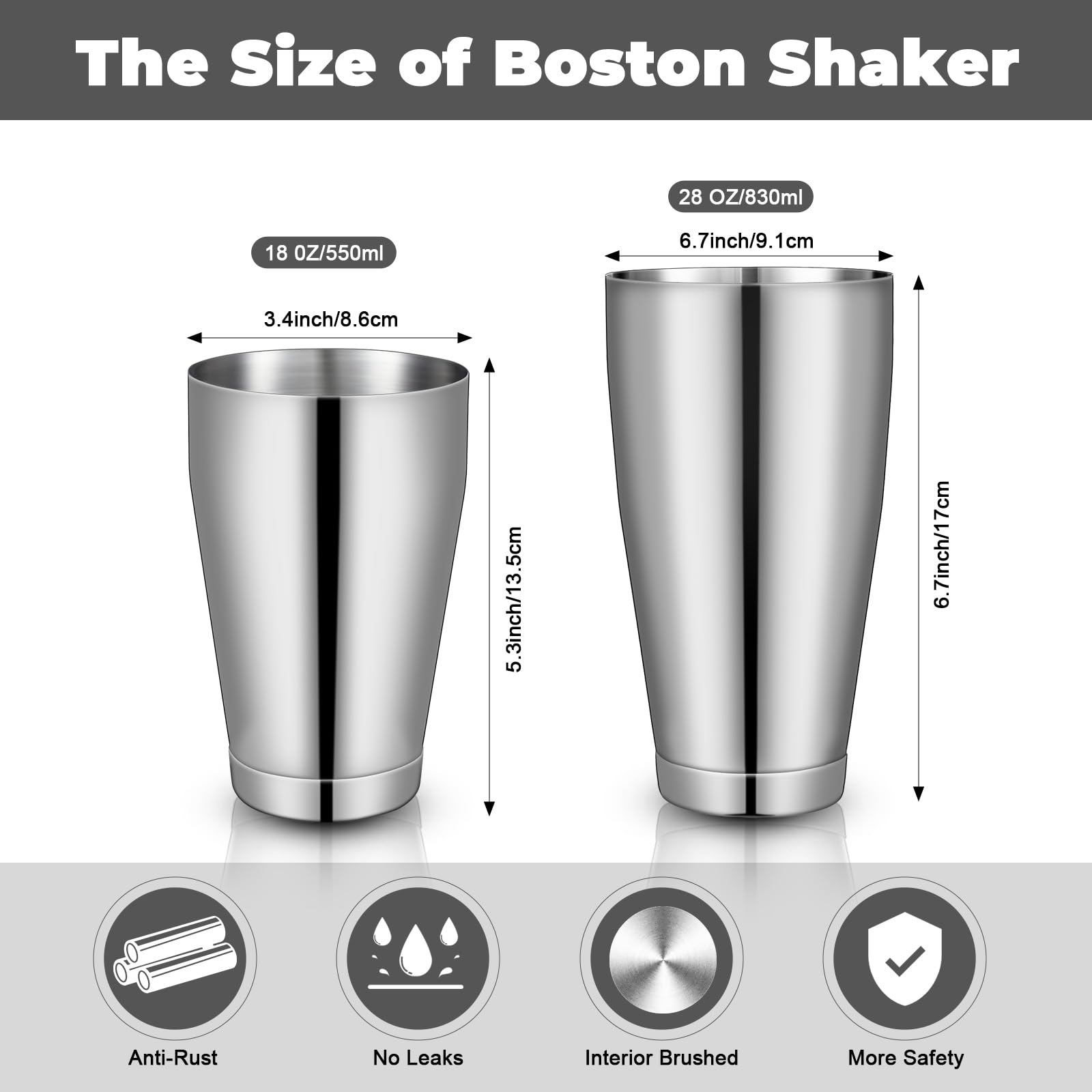 Dandat Set di shaker per cocktail professionale da bar, in acciaio inox, per martini, cocktail, set di base per baristi, 510,3 g, 793,8 g (argento, 8 pezzi)