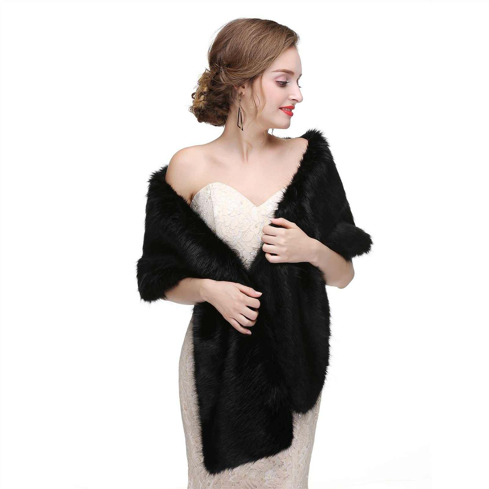 Collo in pelliccia sintetica per donna, Collo avvolgente a scialle in pelliccia sintetica da donna Sciarpa da donna in finta pelliccia volpe Sciarpa in peluche con collo in pelliccia sintetica