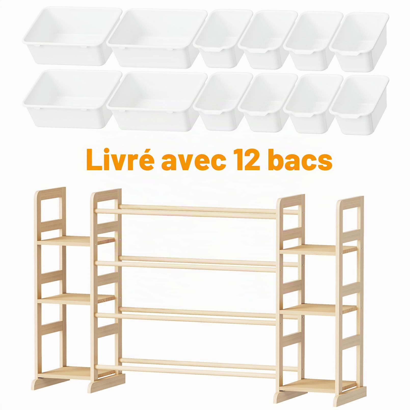 SpaceAid Meuble Rangement Enfant avec 6 Étagères et 12 Bacs, Bibliotheque Enfant, Meuble de Rangement Enfant avec Bacs pour Chambre et Salle de Jeux - Blanc