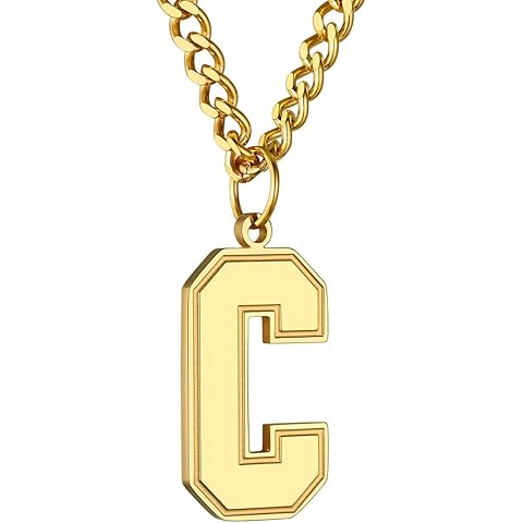 GoldChic Men Initial letter Necklace, Stainless Steel Large Initials Necklace for Sports Men Athletes, Alphabet Pendant with 4mm Cuban Chain