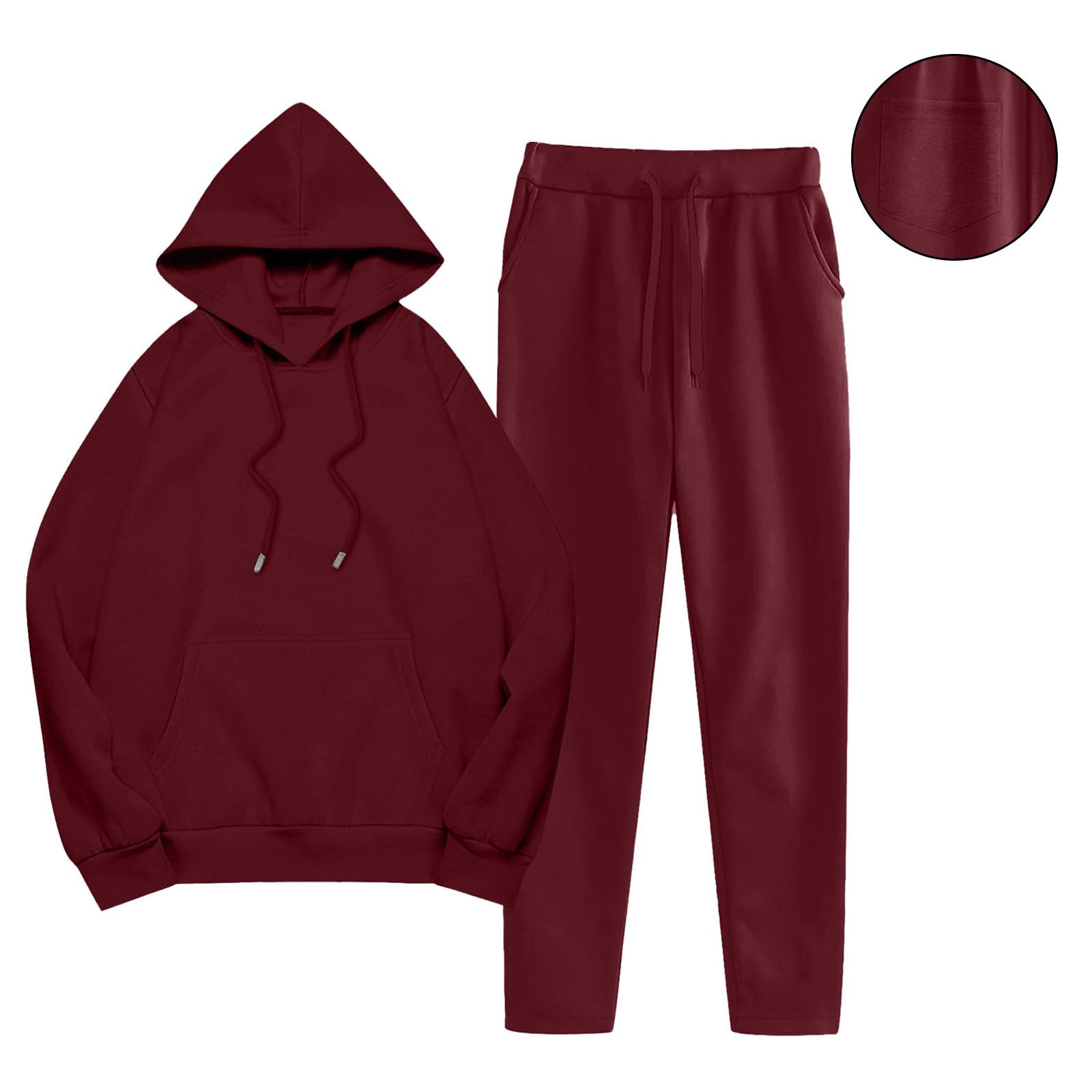 Tuta da jogging da donna, a maniche lunghe, per il tempo libero, girocollo, felpa e pantaloni da jogging in due pezzi, con cappuccio e pantaloni da jogging con tasche