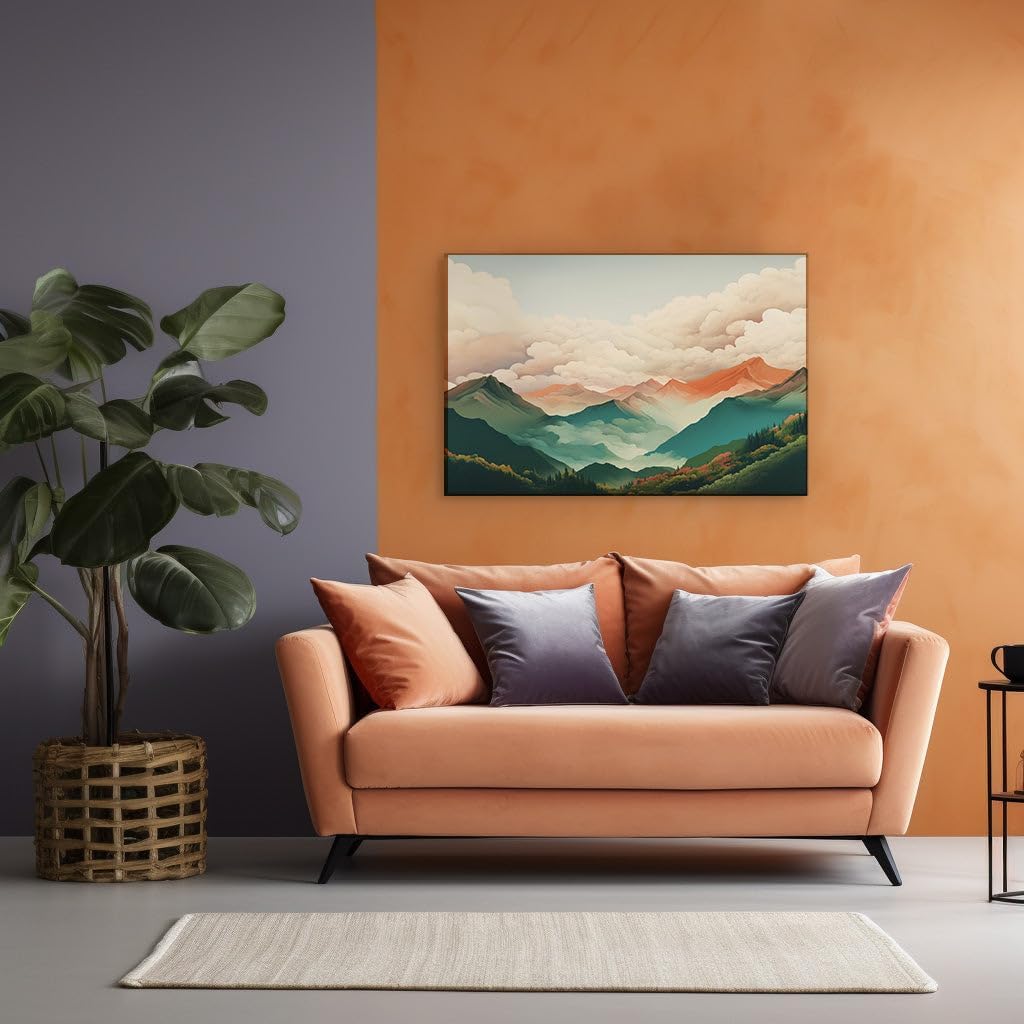 Canvas for Living room. Autumnal Majesty: A Vivid Digital Ode to Mountainous Splendor, 27 x 18 inch Canvas Wall Art - Contemporary Masterpieces - Modern Home Decor - 69x46 cm (27x18 inch)