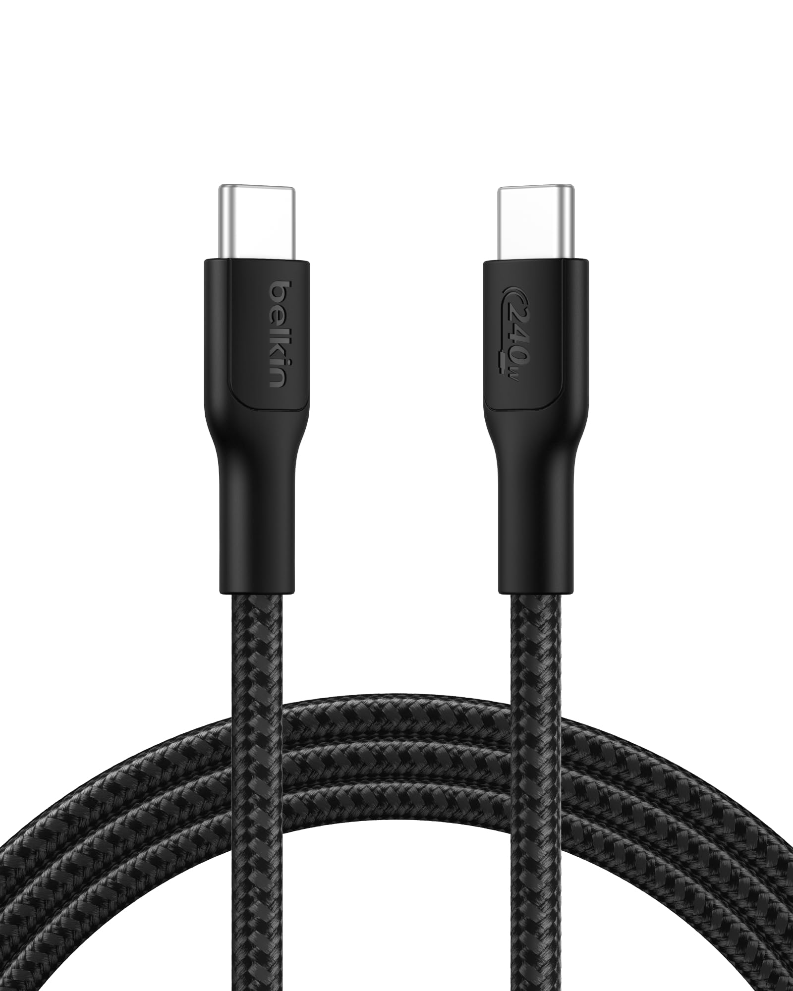 Belkin Eco Örgülü USB-C - USB-C Kablosu, 2 m, 240 W, Yumuşak, Esnek Hızlı Şarj Kablosu, iPhone 16, Galaxy S25, Pixel 9, MacBook, iPad Pro ve Daha Fazlası için Tip-C Şarj Kablosu - Siyah (USB 2.0)