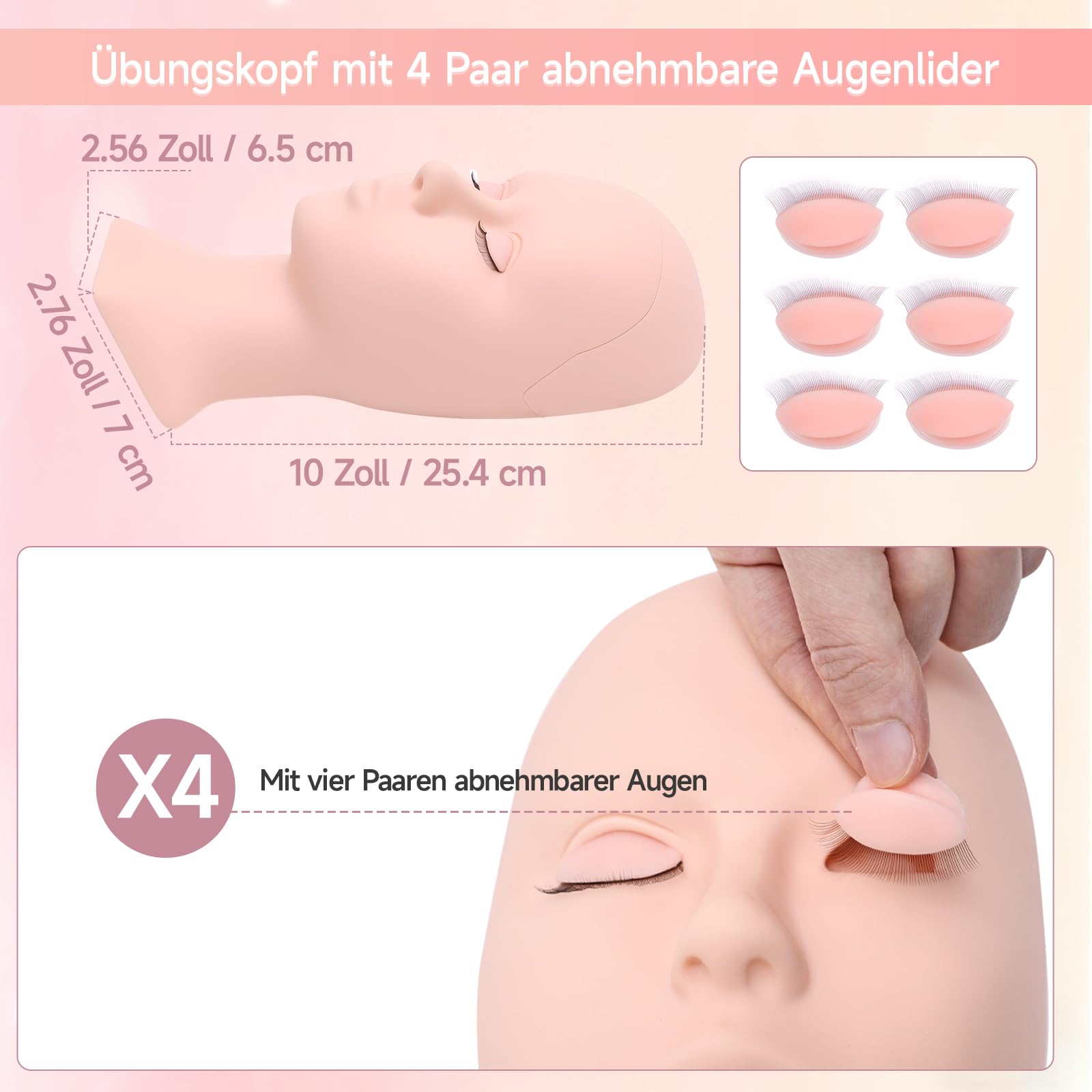 TwoWin Wimpernverlängerungs Set für Anfänger, Eyelash Extension Kit mit 4pc abnehmbaren Augenlidern, Professionelle Wimpern Mannequin Kopf Set mit Trainingskurs