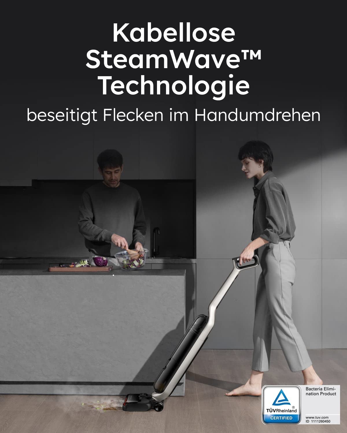 eufy MACH V1 Ultra, Kabelloser All-in-One Stabstaubsauger mit Dampfwischer, SteamWave™, Always-Clean Mop™, 3-fache Selbstreinigung, Eco-Clean Ozon, Tesla Valve Mixing(Generalüberholt)