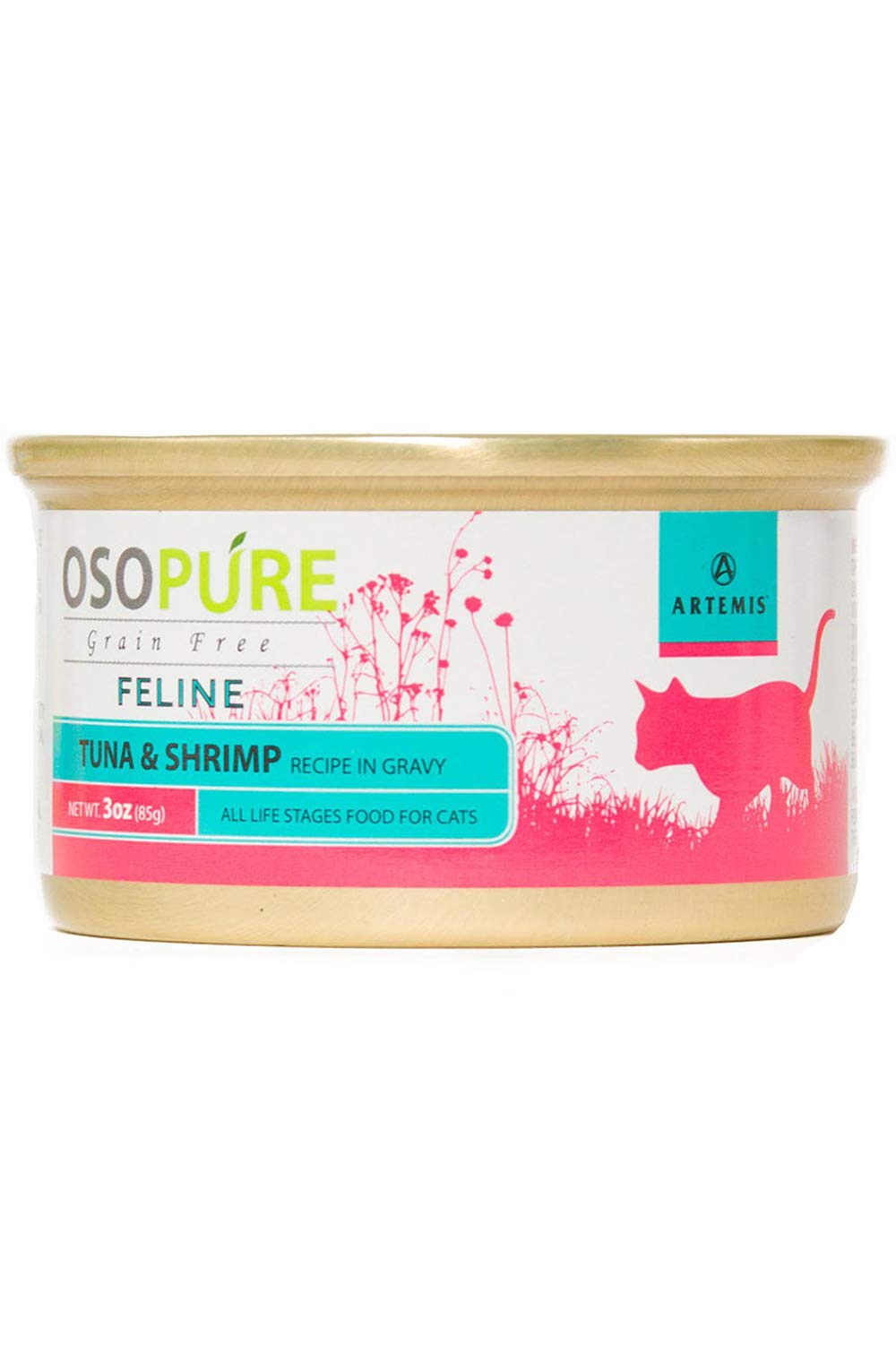 ARTEMIS Wet Canned Gravy Cat Food - OSOPURE Grain Free Limited Ingredient Formula Tuna Shrimp Protein Nutrition All Life Stages 3 oz Pack of 24 cans