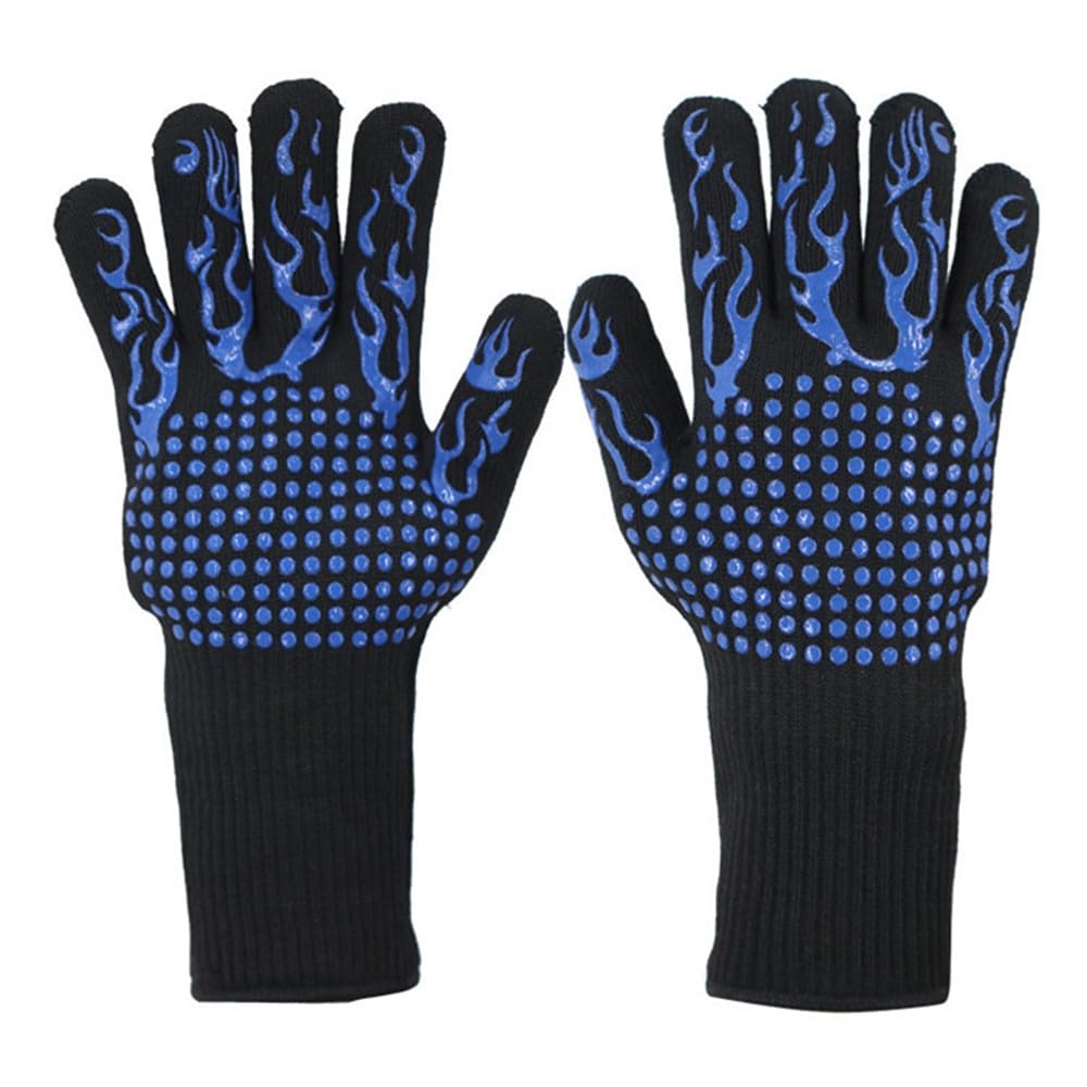 BBQ Gloves Oven Mitts Grilling Gloves 200°C Heat Resistant Non Slip Silicone Cooking Gloves for Barbecue Baking Kitchen Pair