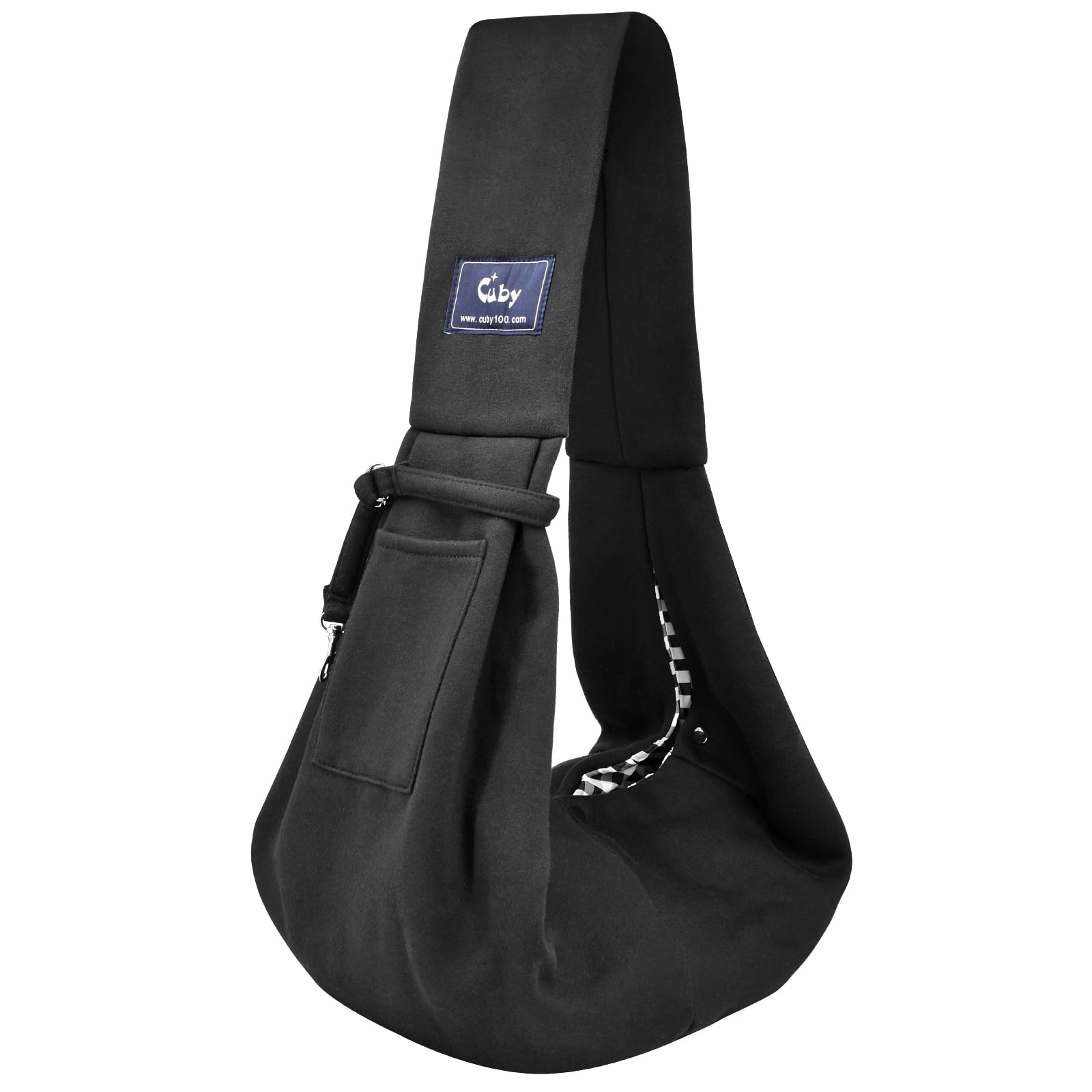 CUBY Dog and Cat Sling Carrier - Hands Free Reversible Pet Papoose Bag - Soft Pouch and Tote Design - Suitable for Puppy, Small Dogs Cats Outdoor (Black Senior, Unadjustable Strap)