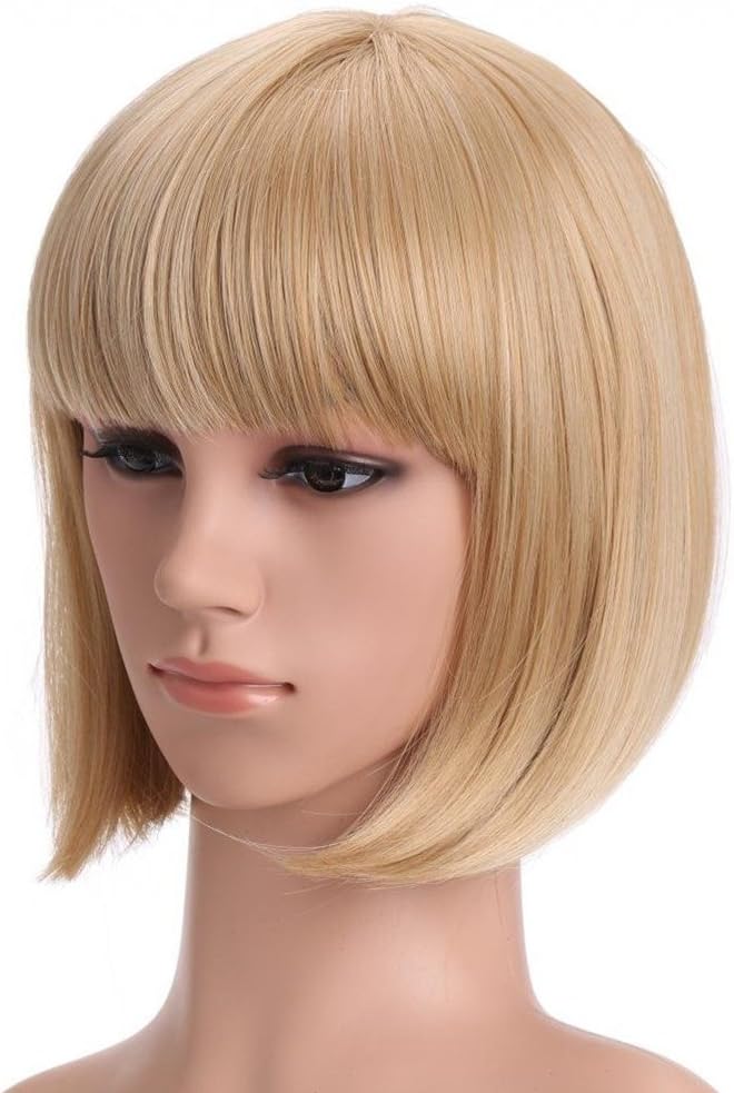 Bopocoko Blonde Bob Wigs for Women Short Straight Hair Wig with Bangs Cosplay Party Fun Wig Natural As Real Hair 12'' with Wig Cap BU151GD