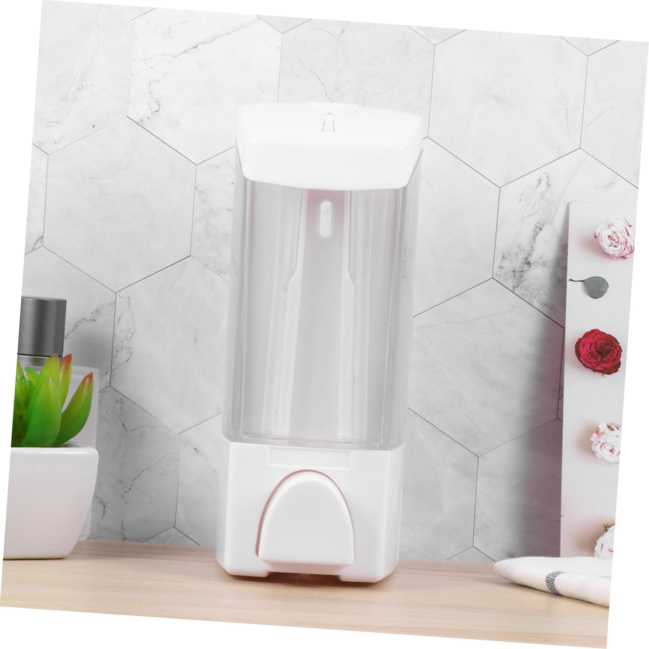 Cabilock 1Pc Wall Mounted Soap Dispenser Refillable Liquid Holder for Manual Shampoo Container Bathroom Accessory White