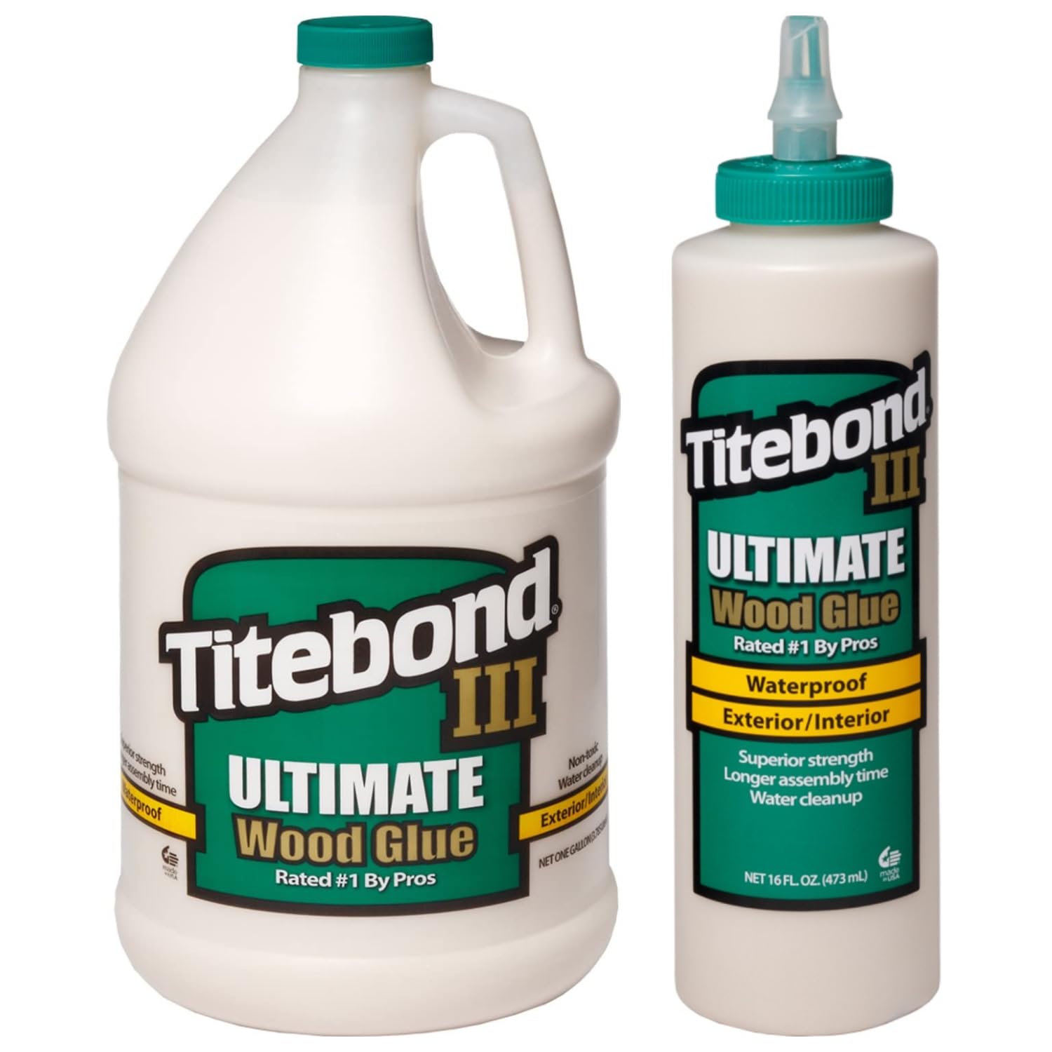 Titebond Ultimate II - Colla per legno per interni ed esterni, impermeabile, 3,8 l + Titebond Ultimate III Colla per legno 473 ml