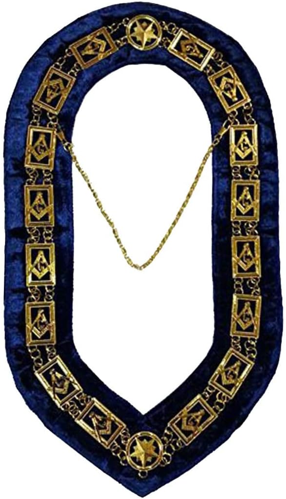 Bricks Masons Masonic Master Mason G Chain Collar - Gold/Silver on Blue