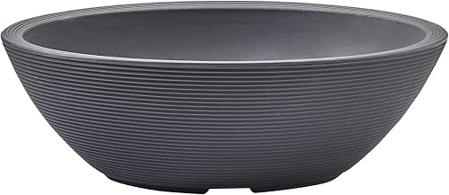 Crescent Garden Delano Oval Planter Bowl, Succulent Garden, Unique Indoor/Outdoor Double-Walled Plant Bowl with Plug- Oval Shape - 30" L x 21" W x 10" H (Slate)