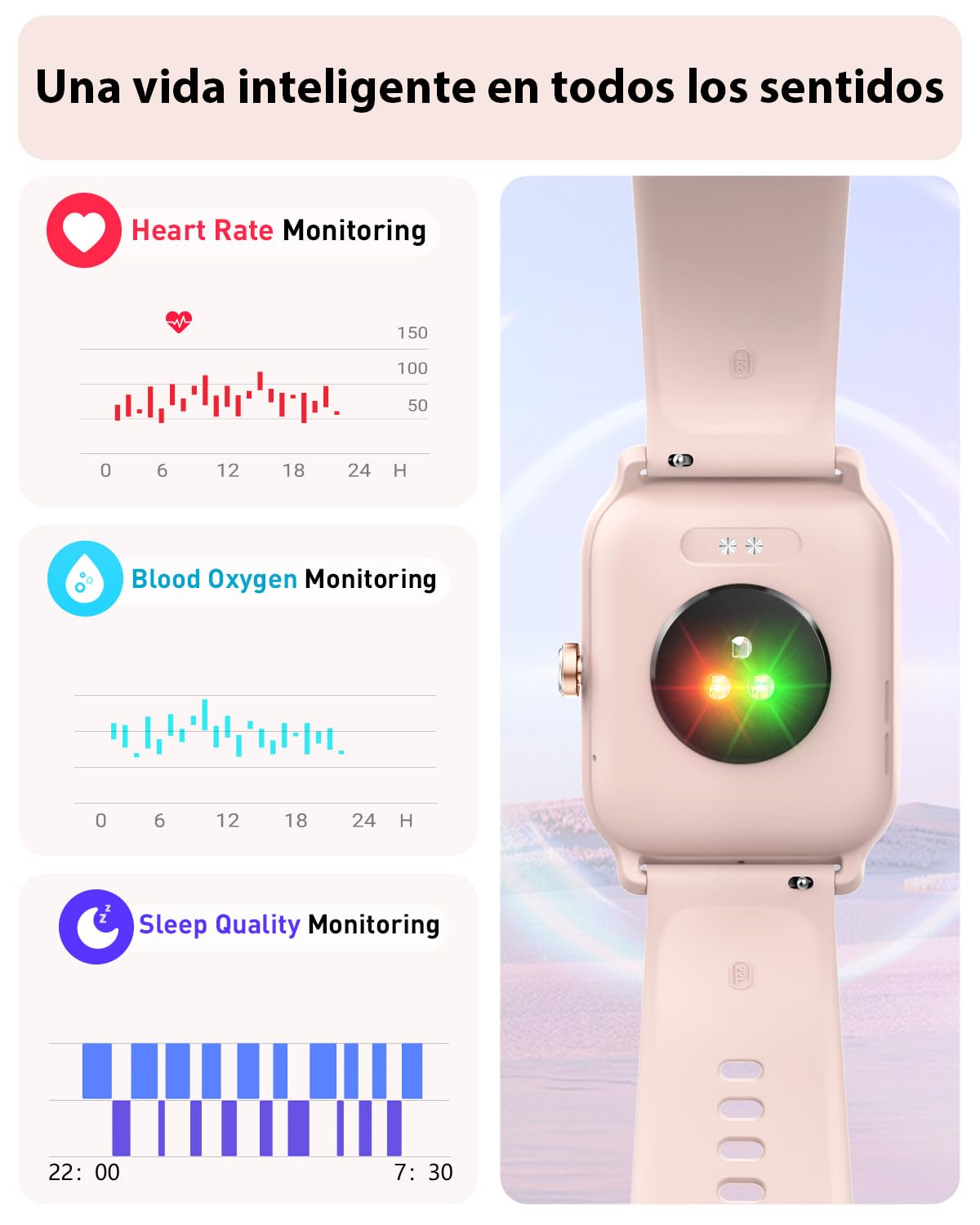 Reloj Inteligente Mujer Hombre con Voz de Alexa y Llamadas, 1.8" Smartwatch con Oxímetro/Pulsómetro/Monitor Sueño/Podómetro, 100 Modos Deportivos, Impermeable IP68 Regalo Mujer Hombre para Android iOS