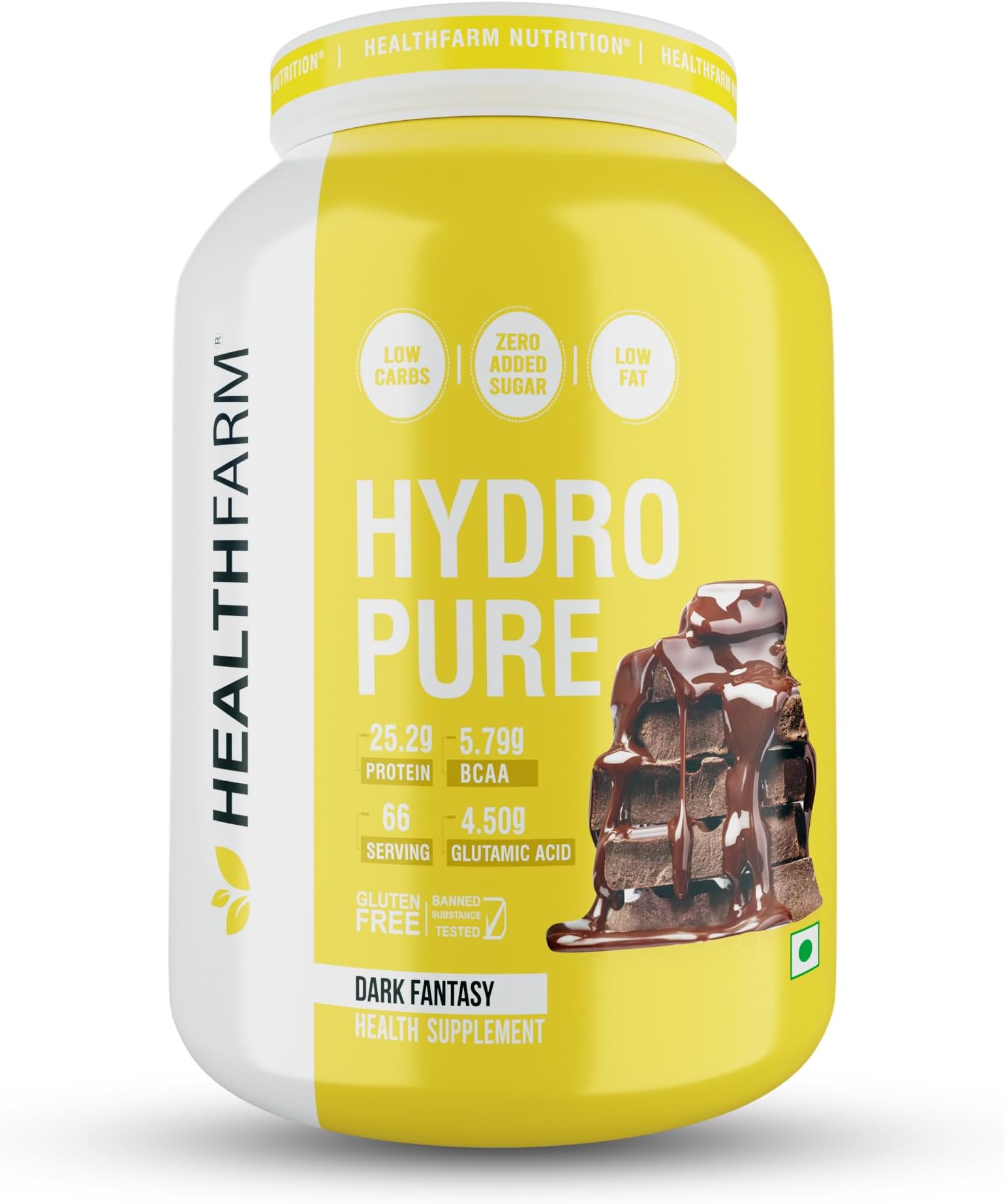 Healthfarm Hydrolysed Hydro Pure Whey protein,25g Protein 11.7g EAAS 5.35g BCAA 4.60g Glutamine (DARK FANTASY)