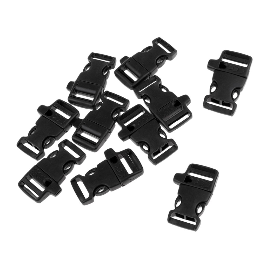 10pcs Cord Bracelet Side Release Buckle Survival Whistle 5.5x3.5cm Black