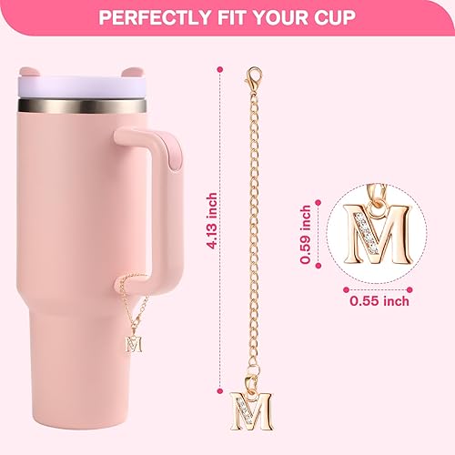 Miniatura 5 de Raymall Cubierta de paja para copa Stanley, dije de letra inicial personalizada para copa Stanley, 4 fundas de silicona para popote con dije para