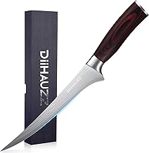 Fillet Knife 7 Inch, Razor Sharp Boning Knife High Carbon Stainless Steel for Fish Meat Poultry Cutting, Japanese Style Fish Knives with Flexible Ergonomic Pakkawood Handle and Sheath