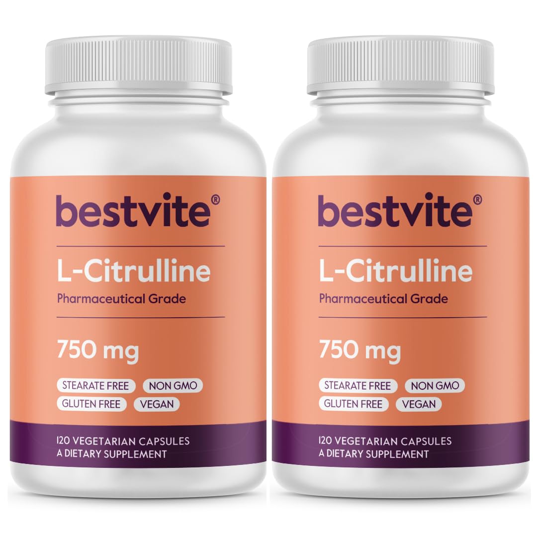 BESTVITE L-Citrulline 750mg per Capsule (240 Vegetarian Capsules) (120 x 2) - No Stearates - No Silica - No Fillers - Non GMO - Gluten Free - Vegan
