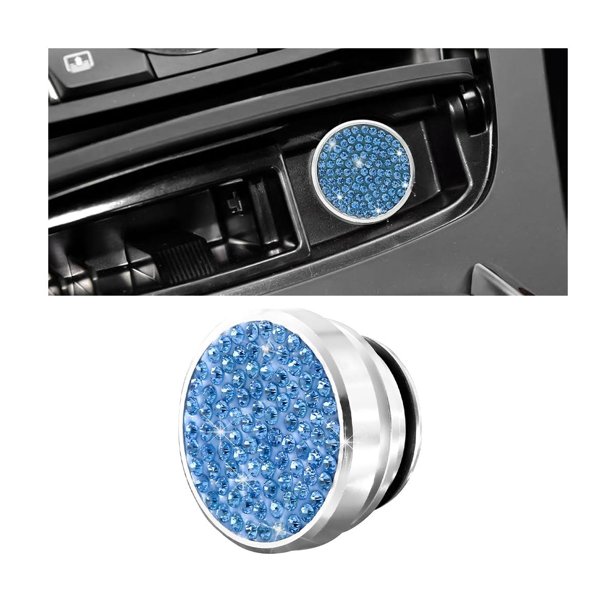 BELOMI Cigarette Lighter Plug Cover, Bling Waterproof Dustproof Button Car Cigarette Lighter Plug Cover, Diamond Cigarette Lighter Socket Plug Cover Dust Cap for Most Car, Car Accessories (Light Blue)