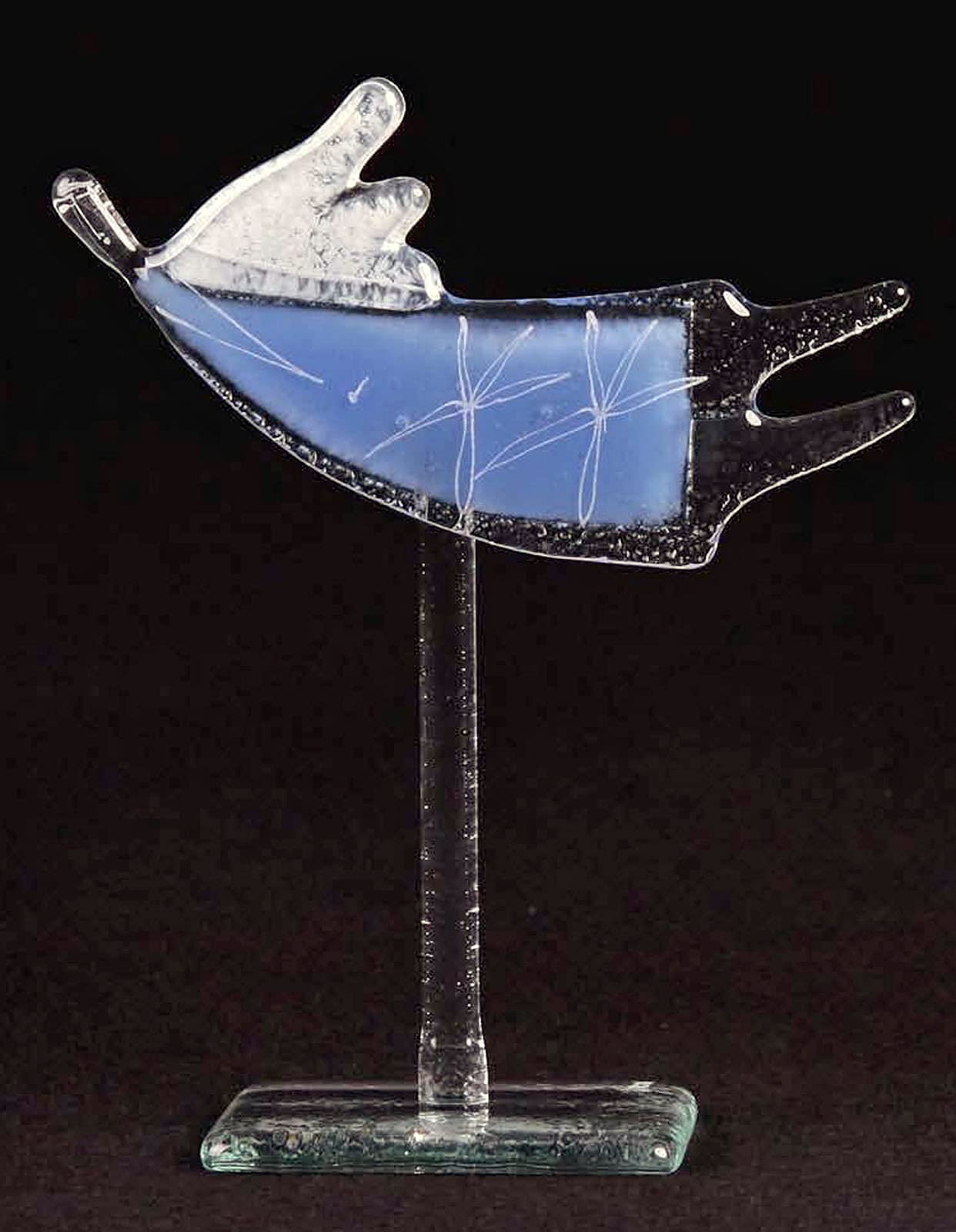 Angelo in vetro realizzato a mano, circa 8 x 15 cm, azzurro