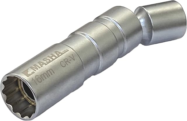 MASHA TOOLS-3/8 Inch Driver Swivel Magnetic Thin Wall 16mm Spark Plug Socket Universal Joint 12PT (16mm)