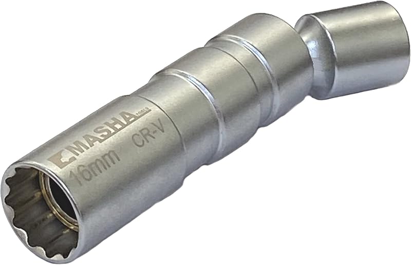 Soquete Magnético para Vela de Ignição 16 mm com Junta Universal, Parede Fina, Encaixe de 9,5 mm (3/8 pol.) e 12 Pontos MASHA TOOLS