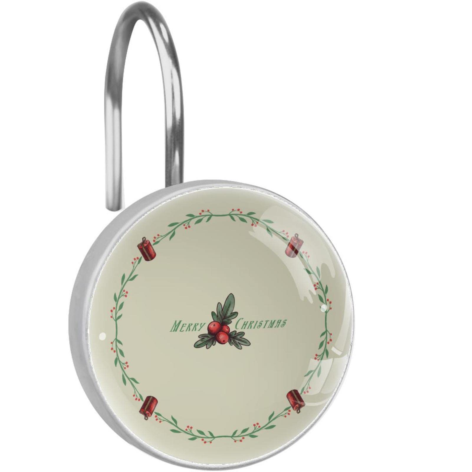 Anneaux de rideau de douche haut de gamme en acier inoxydable avec plaque décorative de Noël