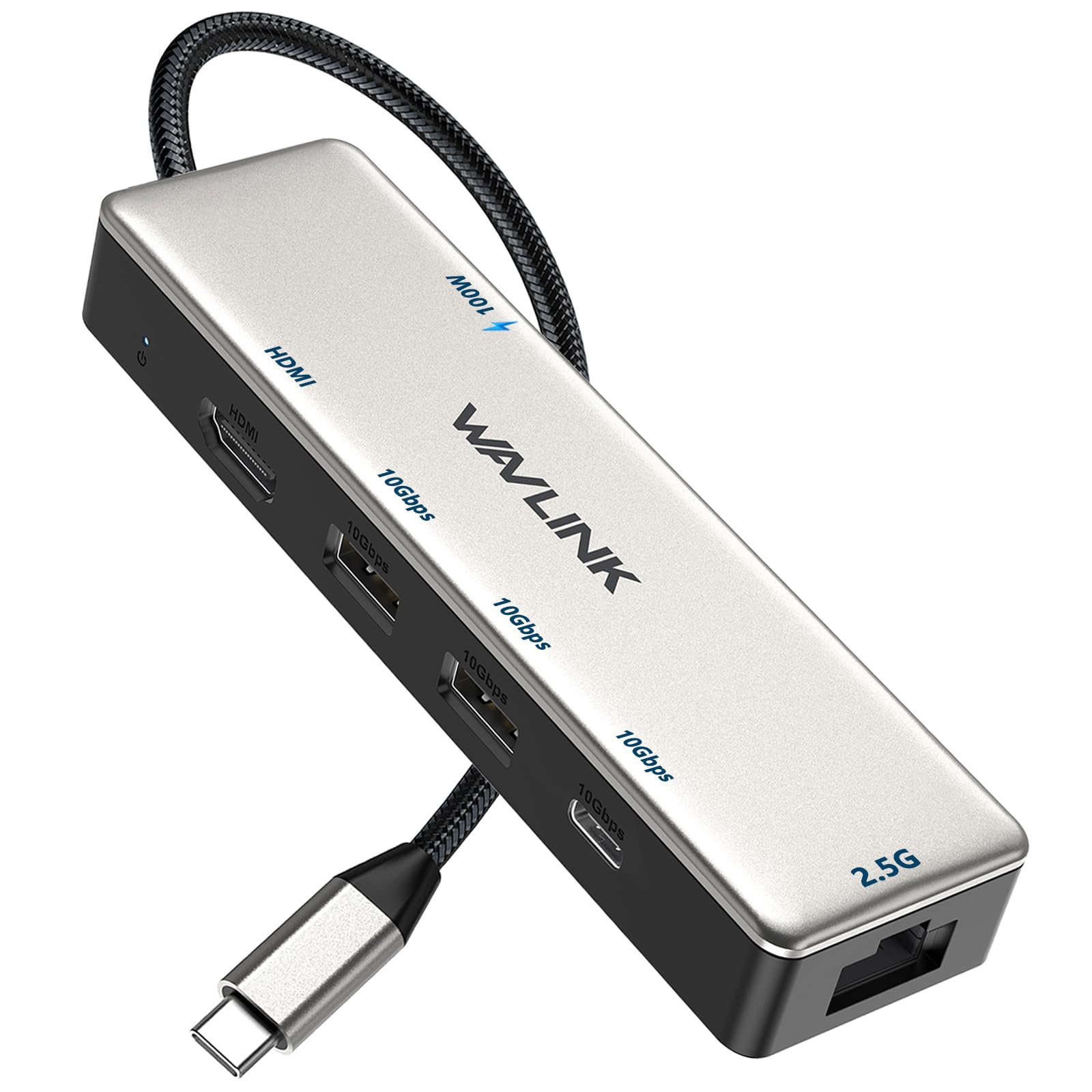 USB C Hub 2.5G Ethernet, WAVLINK 10Gbps USB C 3.2 Hub with PD 100W, 4K@120Hz HDMI 2.1, 3*USB3.2 Gen 2, 2.5G RJ45 Ports, for MacBook Pro/Air iPad Dell