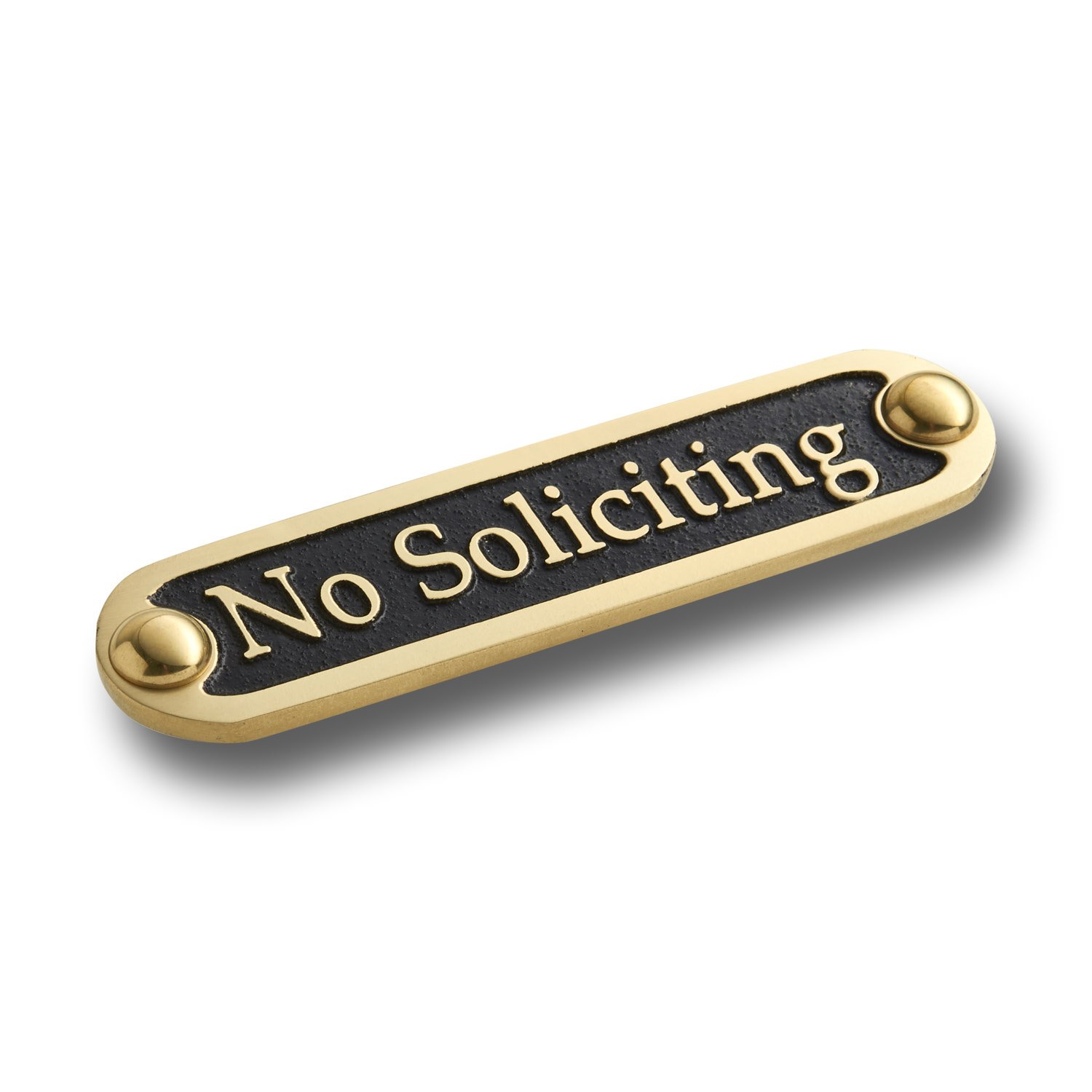 No Soliciting Brass Door Sign. Traditional Style Home Décor Wall Plaque Handmade By The Metal Foundry UK.