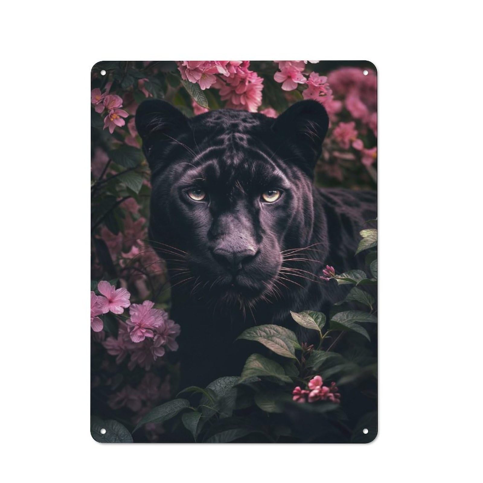 Junmoney Style-18 Metal Plaque 40X30cm With Black Panther In Bloom For Pub Or Café, Retro Decor, For Pub Decor Enthusiasts Refreshing A Room In Autumn