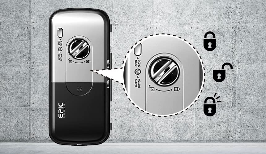 EPIC ES-303G Smart Door Lock back body with safety button and lock/unlock icons