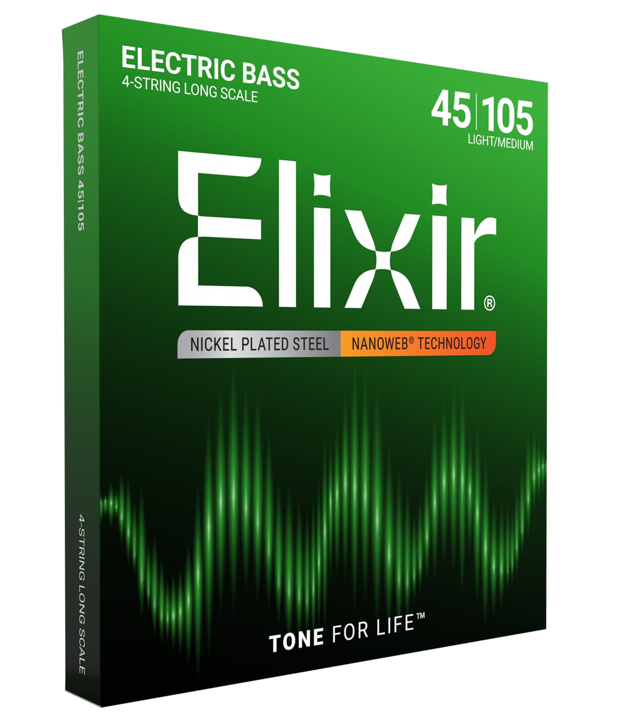 Elixir14077 Strings Nickel Plated Steel 4-String Bass Strings w NANOWEB Coating, Long Scale, Light/Medium (.045-.105), White Black Red Blue