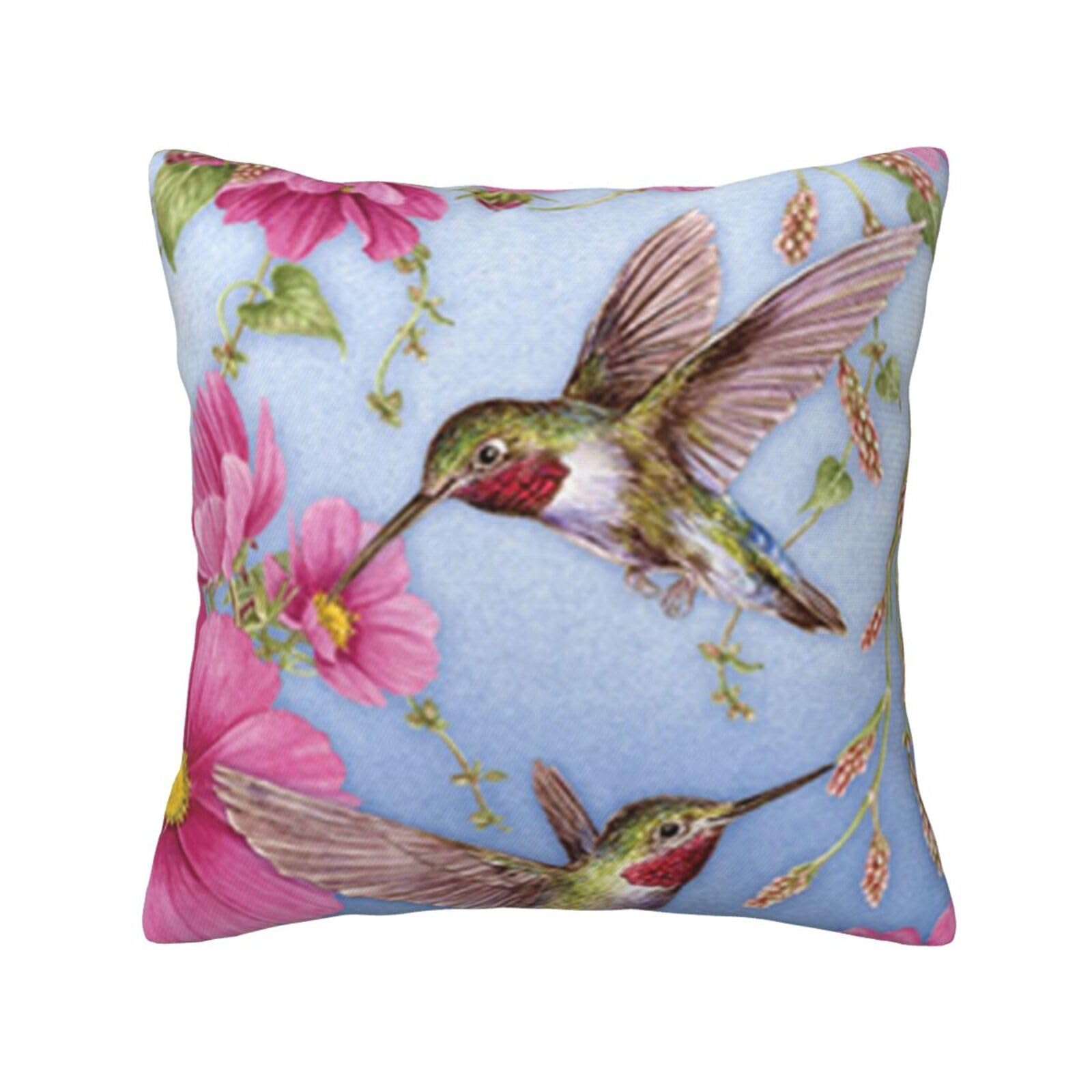 FFSHKOWE Humming birds With Pink Decorative Throw Pillow Cover Double-Sided Printed Cushion Cover for Sofa Couch Bed Chair 30 x 30cm