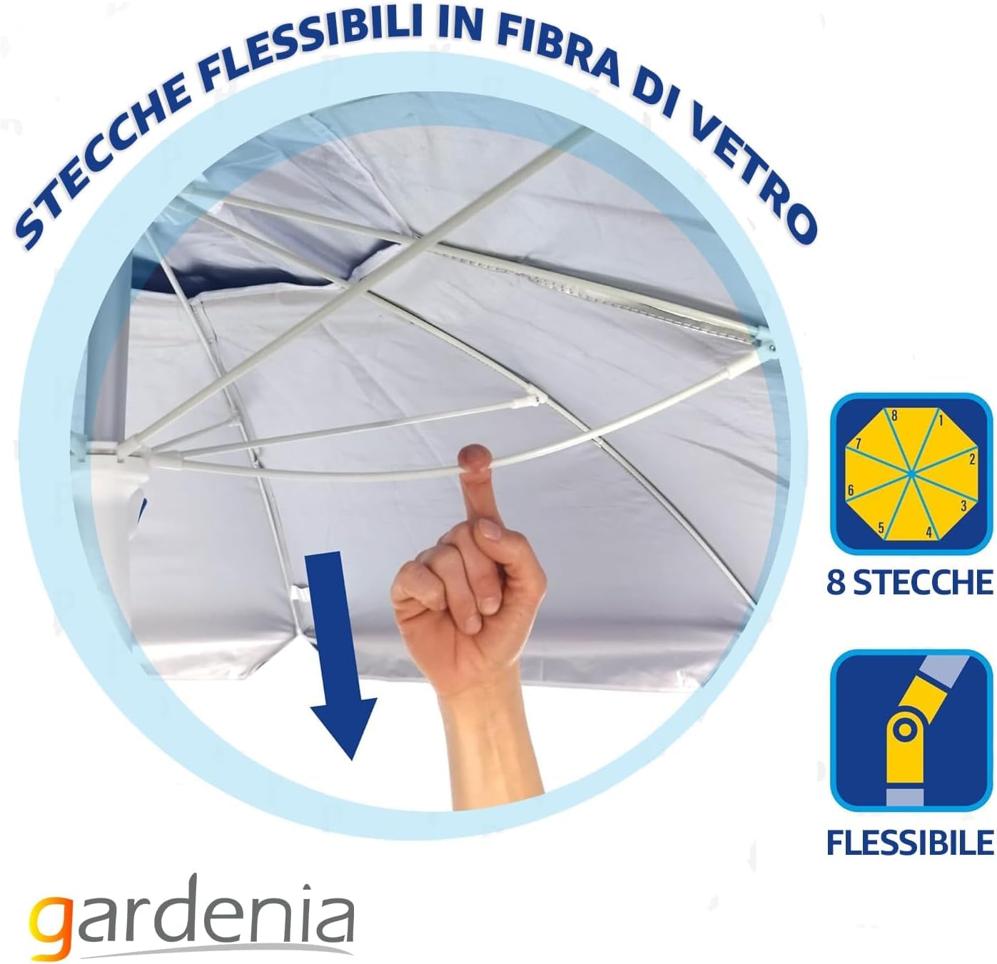 Ombrellone da Spiaggia Maiori – Struttura in Alluminio, Telo Anti UV, Snodo Zincato, Stecche in Fibra di Vetro, Base a Trivella, Sacca con Tracolla