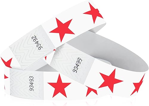 500 WristCo Red Stars Tyvek Wristbands for Events - Comfortable Tear Resistant Paper Bracelets ID Wrist Bands for Concerts Festivals Admission Party Identification Tours
