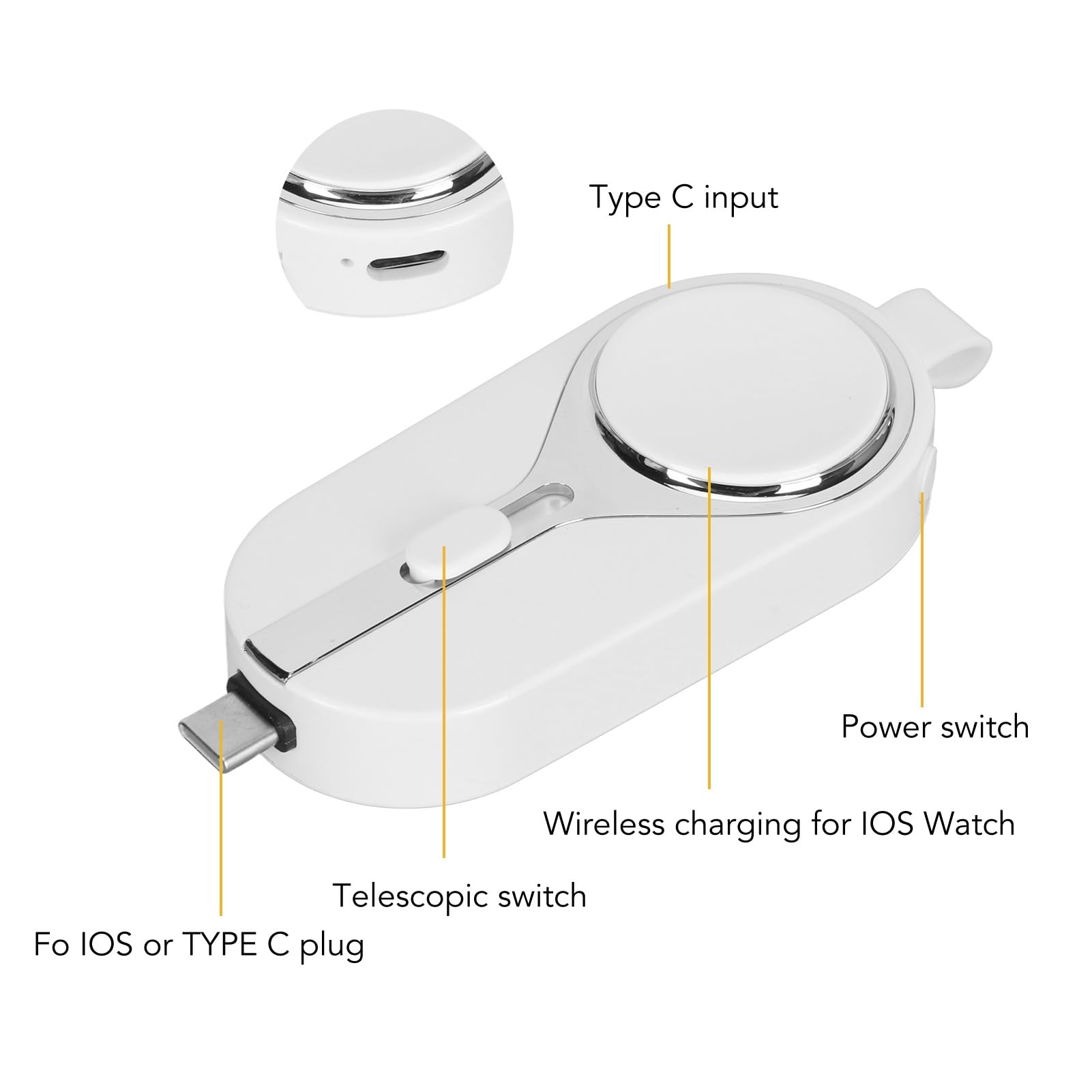 Mini Banque d'alimentation d'urgence Portable 2 en 1, Chargeur de Porte-clés Léger de 2000 MAh pour Montre iOS, Compact et Facile à Transporter pour Le Chargeur de Porte-clés de Voyage