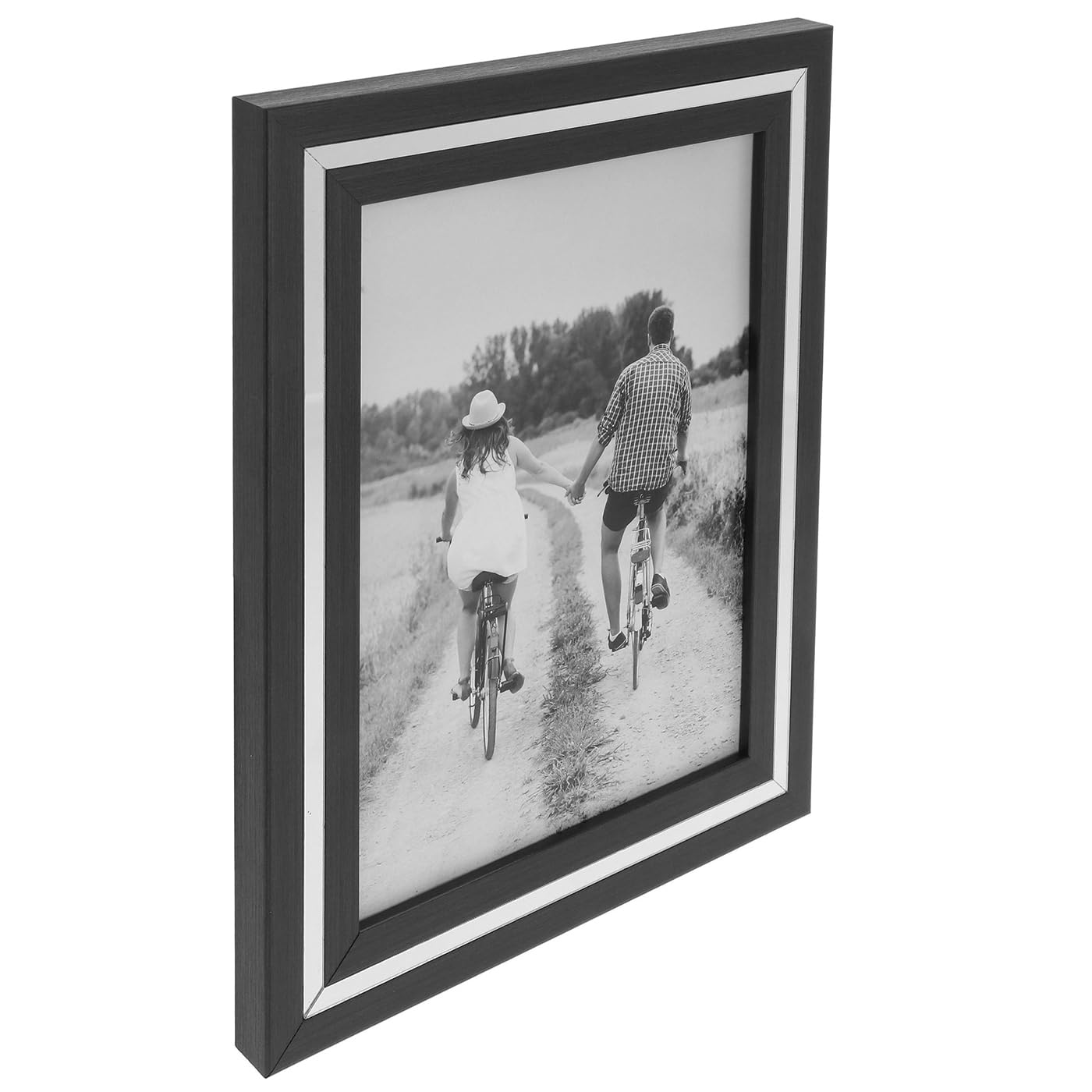 Shudehill Giftware Black Frame with Grey Silver Band Minimal Stylish Photo Frame - 5x7, 6x8, 8x10 Sizes (6x8)